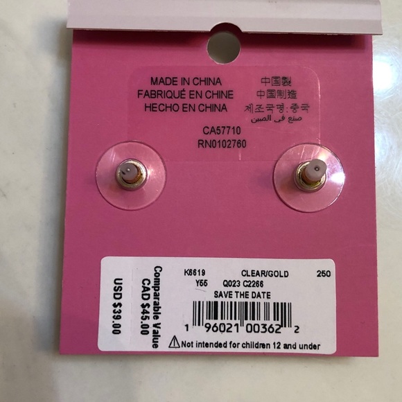 Kate Spade Gold Tone Clear The Date Princess Cut Clear CZ Stud Earrings NWT - Picture 11 of 12